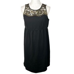 LOFT Ann Taylor Black & Gold Lace Sleeveless Midi Dress Size 6